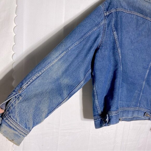 Vintage Blue Bay Distressed Blanket Lined Denim Trucker Jacket Blue Denim Jacket - Picture 14 of 16